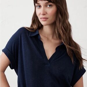 Banana Republic Dark Blue Women's Linen Blend Preppy Collared Blouse Nautical